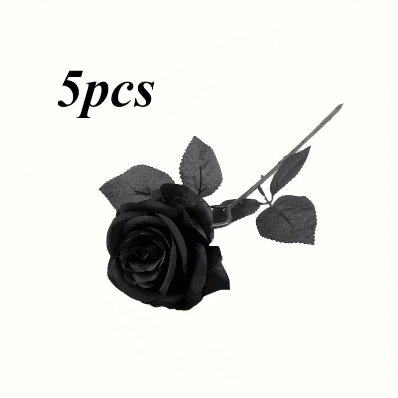 Artificial Black Roses – Long-Stem Fake Flowers for Halloween, Weddings, Parties & Home Decor