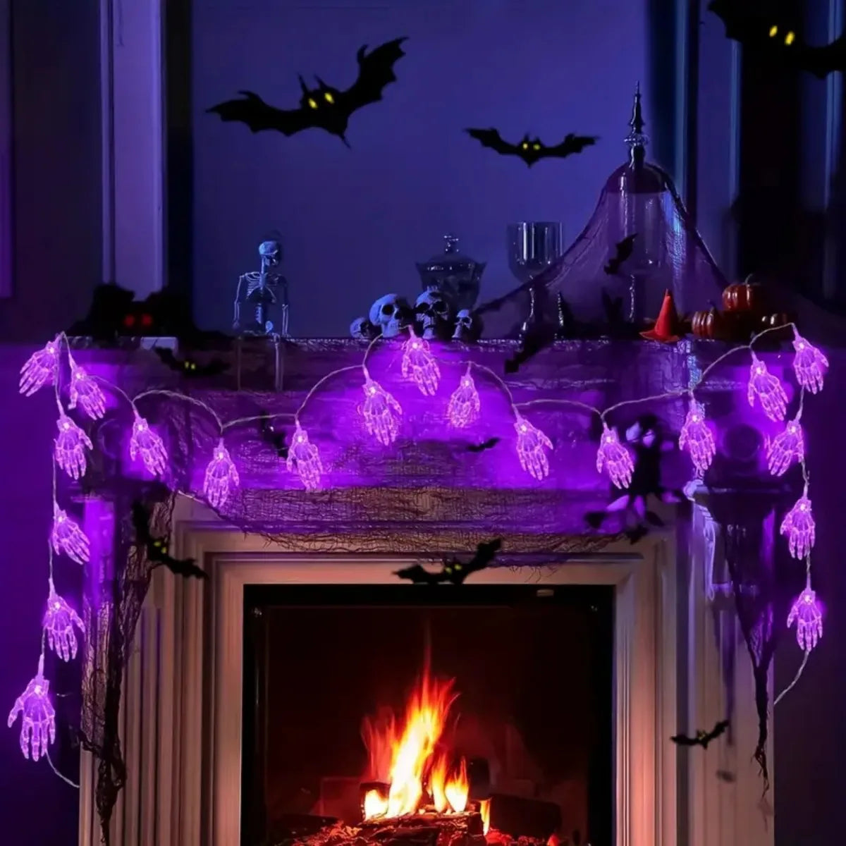 Halloween Giant Fuzzy Spider with Purple LED Lights – Large Light-Up Spider Decoration, Battery Powered, 8 Lighting Modes, Indoor & Outdoor