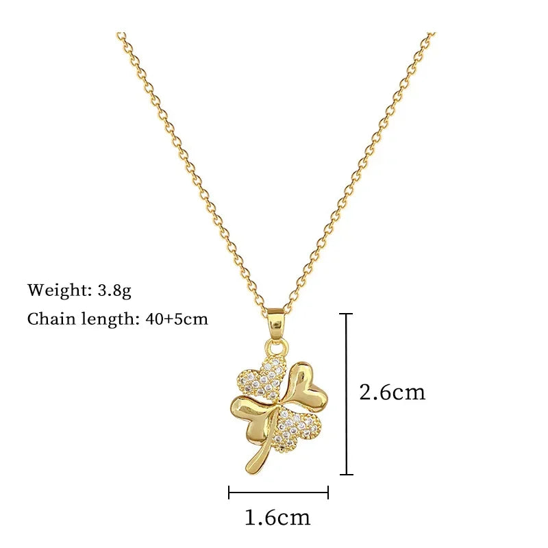 beautiful gold necklace with a four-leaf clover pendant — elegant for Women Girls Stainless Steel Chain Party Accessories Jewelry Gifts