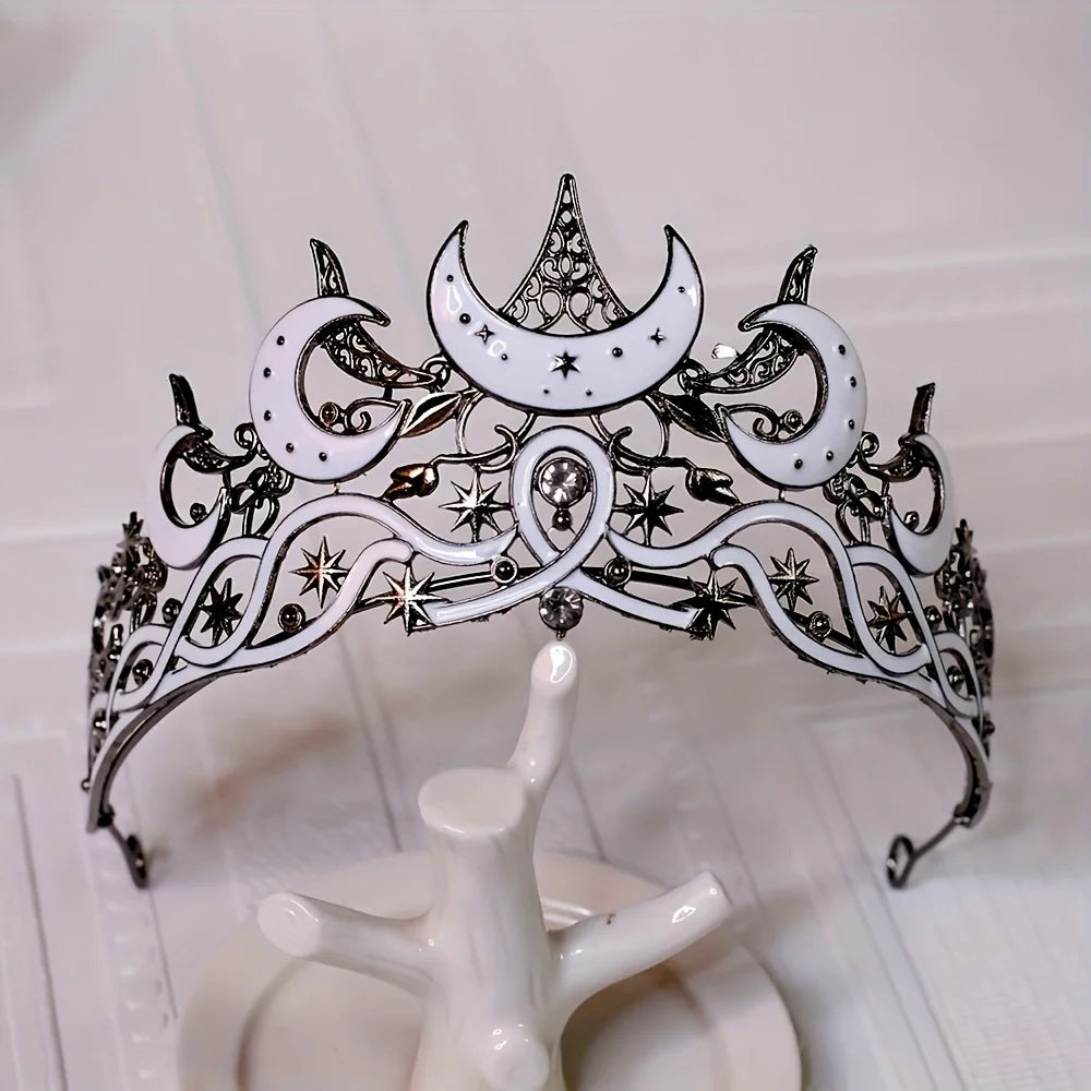 π Gothic Moon & Star Tiara β Dark Queen Crown for Women | Celestial Vintage Headpiece πβ¨