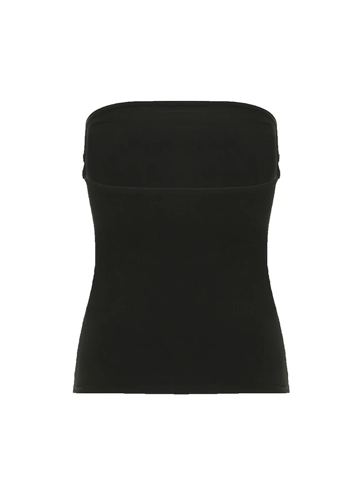 Women’s Gothic Graphic Strapless Tube Top – Black Cropped Y2K Streetwear Tank Top, Stretchy Summer Casual Vest