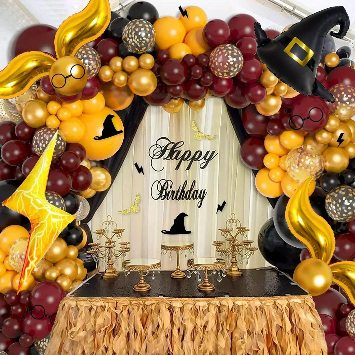 146PCS Magic School Balloon Arch Kit – Wizard Hat & Golden Snitch Balloon Garland for Birthday Parties, Halloween & Magical Celebrations