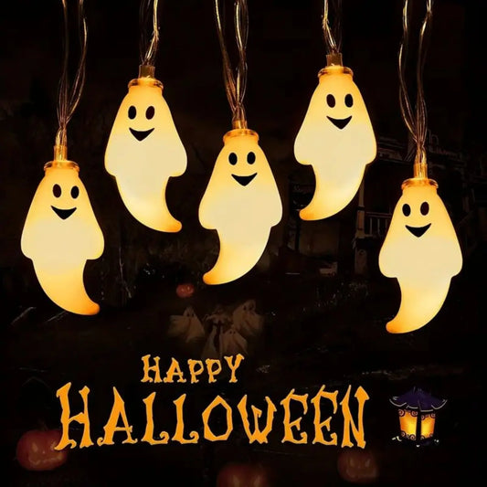 Halloween Ghost String Lights – 10/20 LED Battery-Powered Ghost Fairy Lights for Halloween Party, Home, Window & Indoor Outdoor Decorations