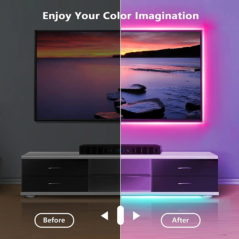 Bluetooth RGB LED Strip Lights – 5050 SMD 5V USB Flexible LED Tape with App Control & Self-Adhesive Backing
