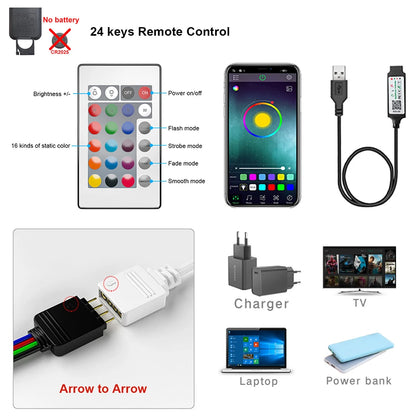 Bluetooth RGB LED Strip Lights – 5050 SMD 5V USB Flexible LED Tape with App Control & Self-Adhesive Backing