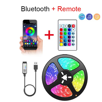 Bluetooth RGB LED Strip Lights – 5050 SMD 5V USB Flexible LED Tape with App Control & Self-Adhesive Backing