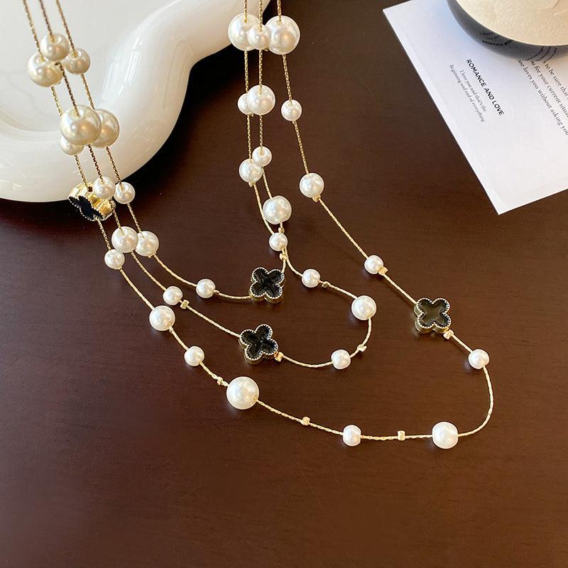 Long Layered Pearl Necklace for Women – Light Luxury Sweater Chain for Autumn & Winter