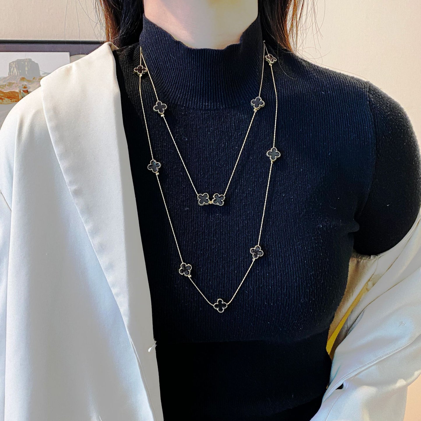 Long Layered Pearl Necklace for Women – Light Luxury Sweater Chain for Autumn & Winter