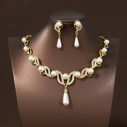 Pearl Jewelry Set for Women – Leaf-Shaped Teardrop Pearl Necklace & Earrings, Bridal Jewelry Set