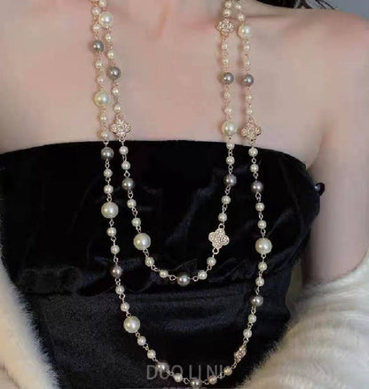Long Layered Pearl Necklace for Women – Light Luxury Sweater Chain for Autumn & Winter