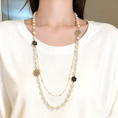 Long Layered Pearl Necklace for Women – Light Luxury Sweater Chain for Autumn & Winter