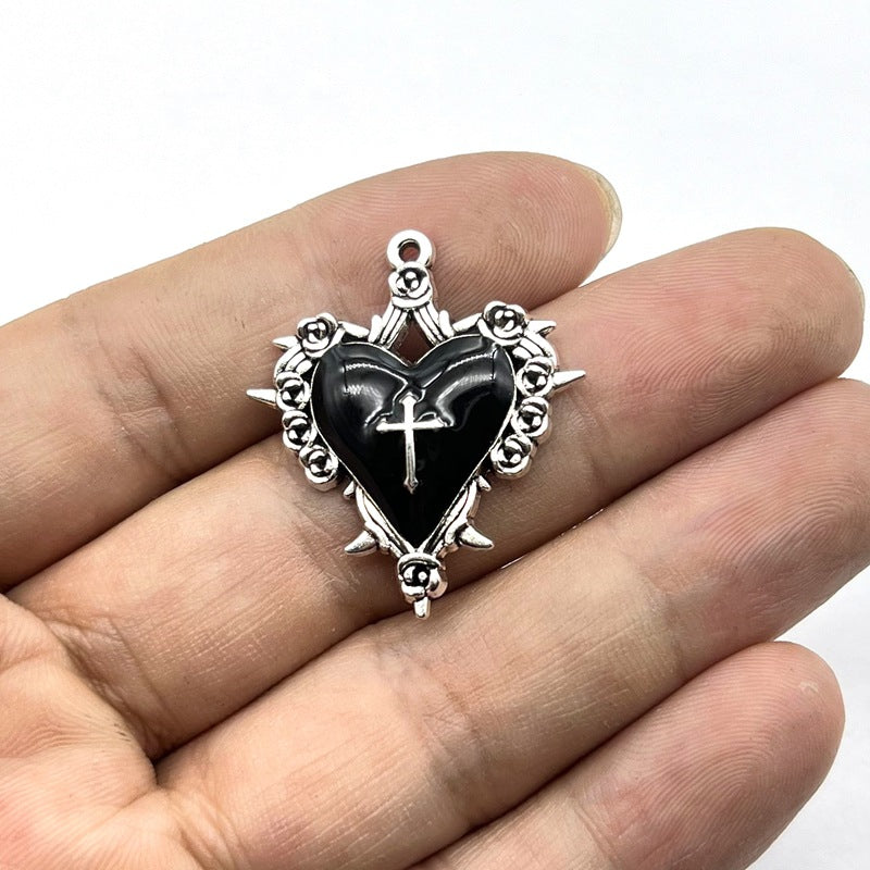 Retro Gothic Rose Cross Pendant Necklace – Dark Style Hip Hop Jewelry Accessory