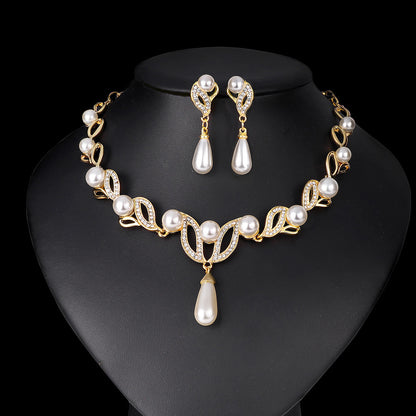 Pearl Jewelry Set for Women – Leaf-Shaped Teardrop Pearl Necklace & Earrings, Bridal Jewelry Set