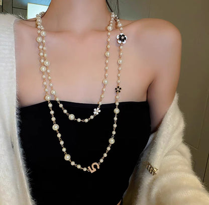 Long Layered Pearl Necklace for Women – Light Luxury Sweater Chain for Autumn & Winter