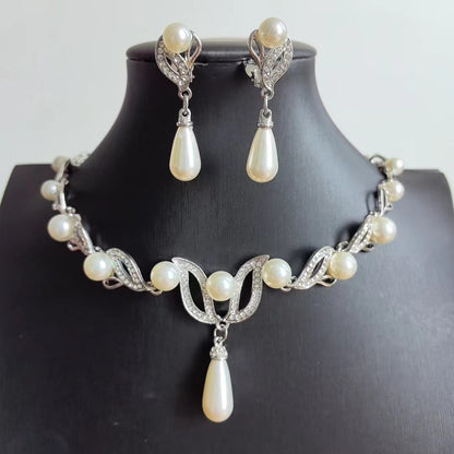 Pearl Jewelry Set for Women – Leaf-Shaped Teardrop Pearl Necklace & Earrings, Bridal Jewelry Set