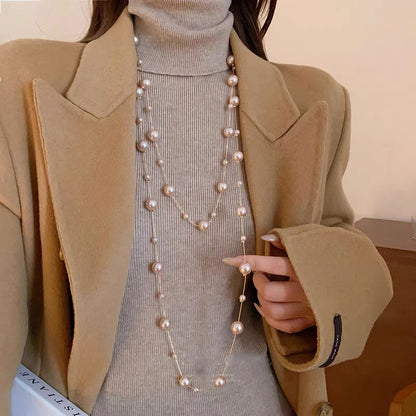 Long Layered Pearl Necklace for Women – Light Luxury Sweater Chain for Autumn & Winter