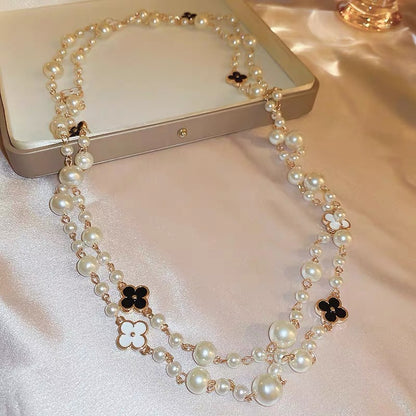Long Layered Pearl Necklace for Women – Light Luxury Sweater Chain for Autumn & Winter