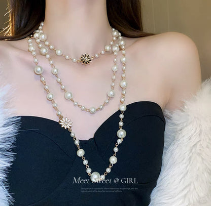 Long Layered Pearl Necklace for Women – Light Luxury Sweater Chain for Autumn & Winter