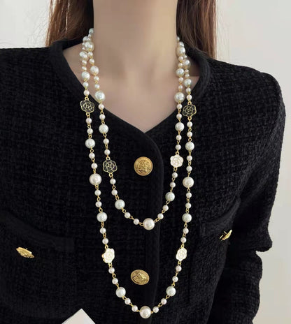 Long Layered Pearl Necklace for Women – Light Luxury Sweater Chain for Autumn & Winter