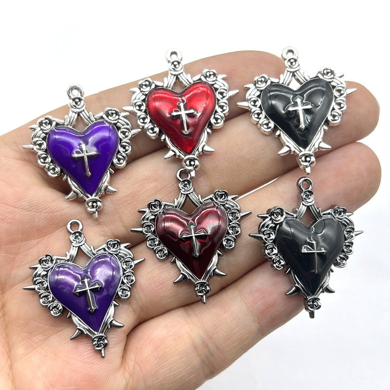 Retro Gothic Rose Cross Pendant Necklace – Dark Style Hip Hop Jewelry Accessory
