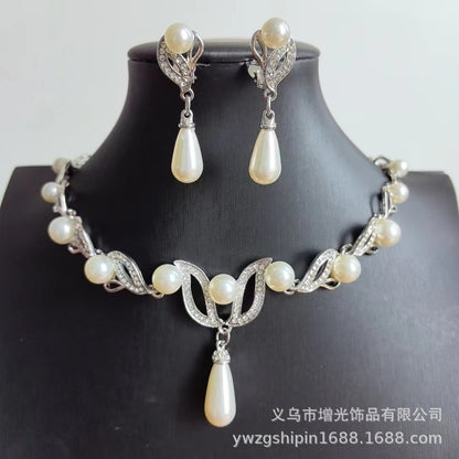 Pearl Jewelry Set for Women – Leaf-Shaped Teardrop Pearl Necklace & Earrings, Bridal Jewelry Set