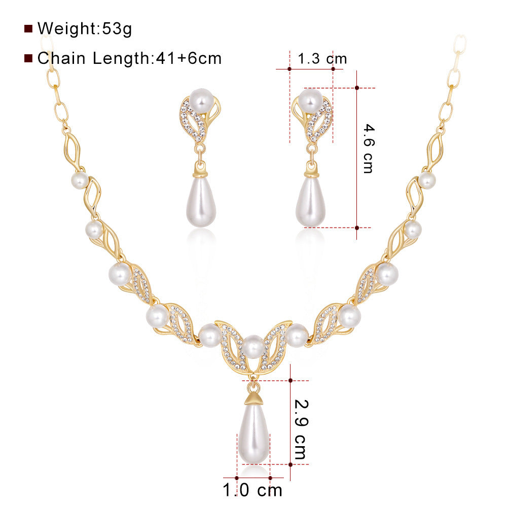 Pearl Jewelry Set for Women – Leaf-Shaped Teardrop Pearl Necklace & Earrings, Bridal Jewelry Set