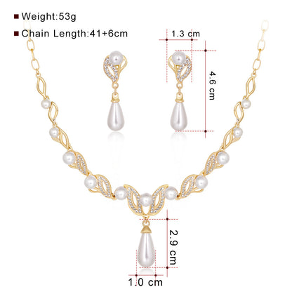 Pearl Jewelry Set for Women – Leaf-Shaped Teardrop Pearl Necklace & Earrings, Bridal Jewelry Set