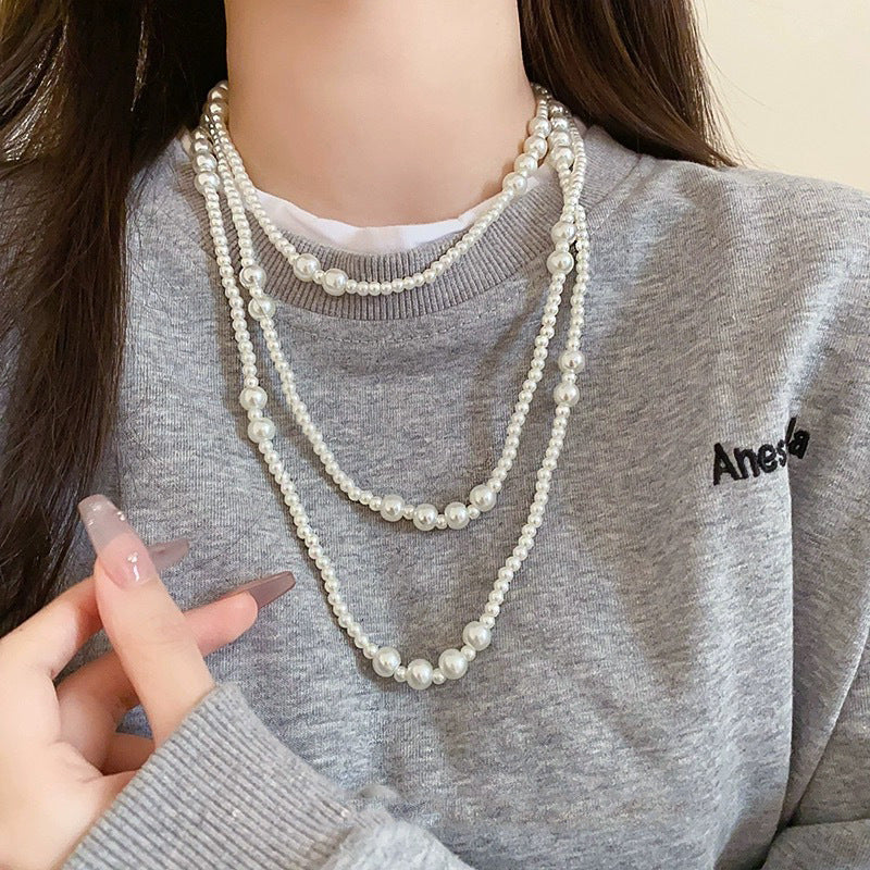 Long Layered Pearl Necklace for Women – Light Luxury Sweater Chain for Autumn & Winter