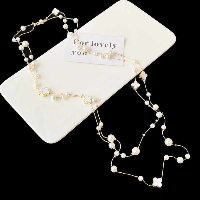 Long Layered Pearl Necklace for Women – Light Luxury Sweater Chain for Autumn & Winter