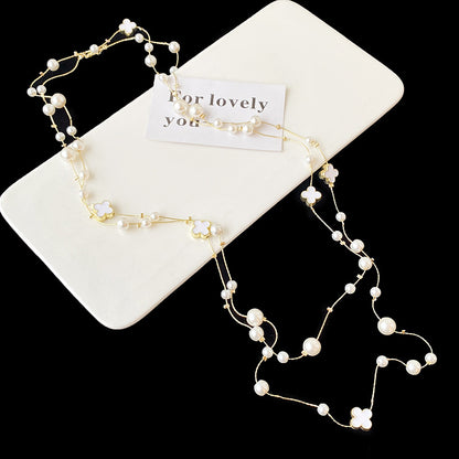 Long Layered Pearl Necklace for Women – Light Luxury Sweater Chain for Autumn & Winter
