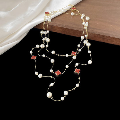 Long Layered Pearl Necklace for Women – Light Luxury Sweater Chain for Autumn & Winter