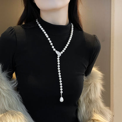 Long Layered Pearl Necklace for Women – Light Luxury Sweater Chain for Autumn & Winter
