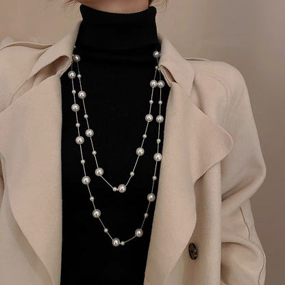 Long Layered Pearl Necklace for Women – Light Luxury Sweater Chain for Autumn & Winter