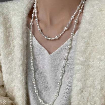 Long Layered Pearl Necklace for Women – Light Luxury Sweater Chain for Autumn & Winter