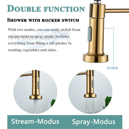 🚰 Brushed Gold Kitchen Sink Faucet – Single Handle Pull-Down Spring Faucet for Hot & Cold Water