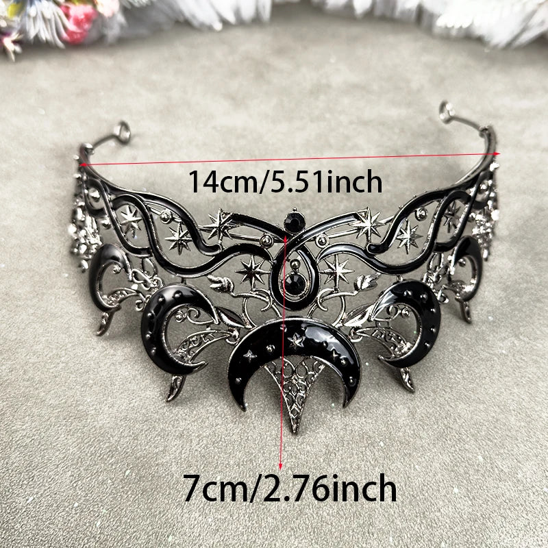 🌙 Gothic Moon & Star Tiara – Dark Queen Crown for Women | Celestial Vintage Headpiece 👑✨