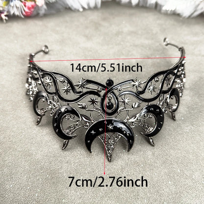 🌙 Gothic Moon & Star Tiara – Dark Queen Crown for Women | Celestial Vintage Headpiece 👑✨