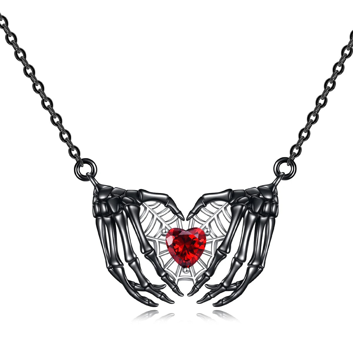 Gothic Bat Wings & Heart Pendant Necklace – Punk Dark Fantasy Jewelry for Women