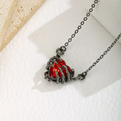 Gothic Bat Wings & Heart Pendant Necklace – Punk Dark Fantasy Jewelry for Women