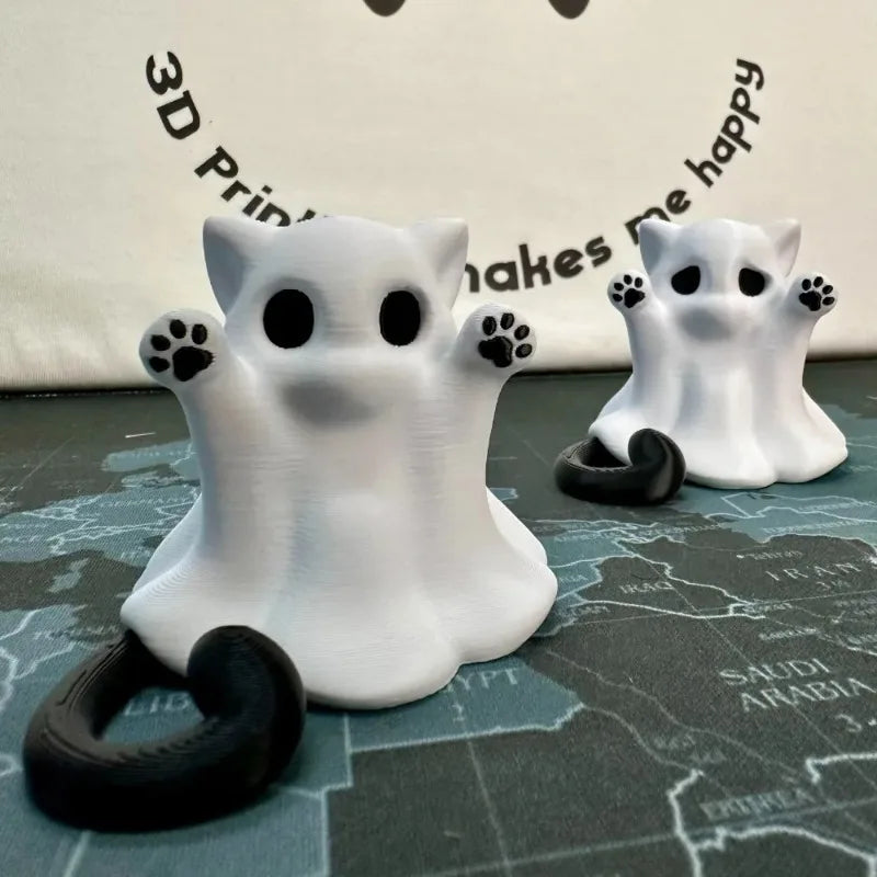 Cute Kitten Ghost Halloween Ornament – Mini Desktop Decor & Spooky Cat Figurine