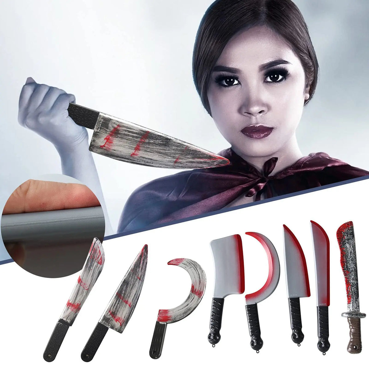 Halloween Fake Blood Prop – Plastic Knife & Axe Party Decoration