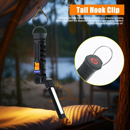 🔦 Portable COB LED Work Light – USB Rechargeable Flashlight with Magnetic Base, Hook & 360° Rotation