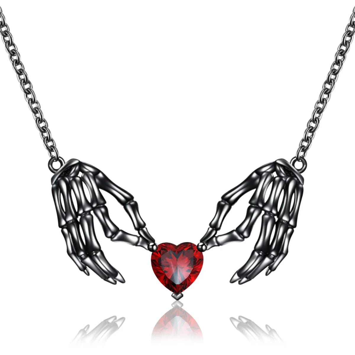 Gothic Bat Wings & Heart Pendant Necklace – Punk Dark Fantasy Jewelry for Women