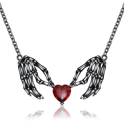 Gothic Bat Wings & Heart Pendant Necklace – Punk Dark Fantasy Jewelry for Women