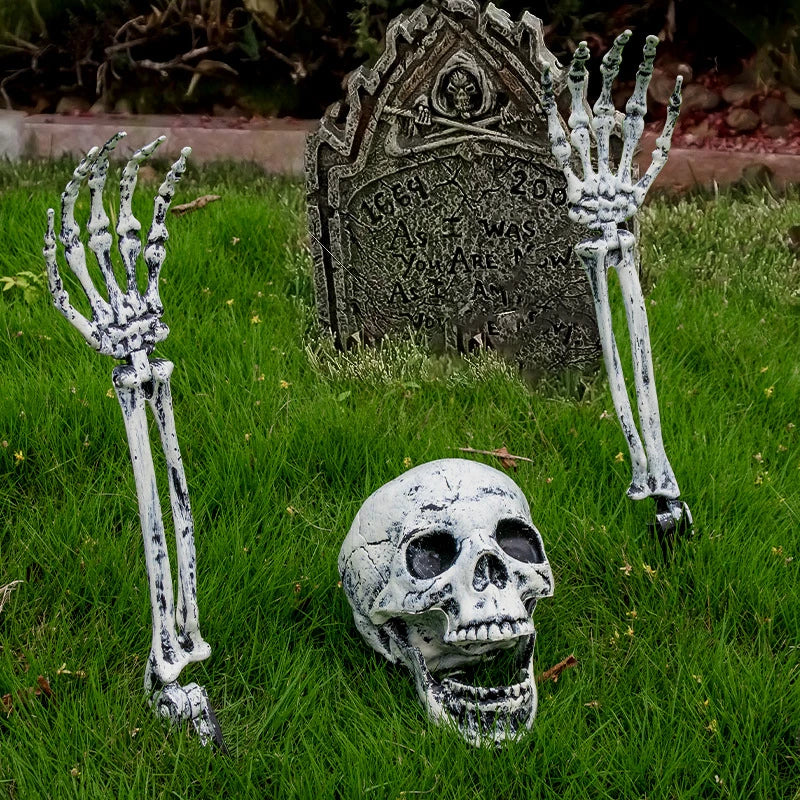 Halloween Skeleton Ground Stakes – Skull & Bone Hands Lawn Decorations