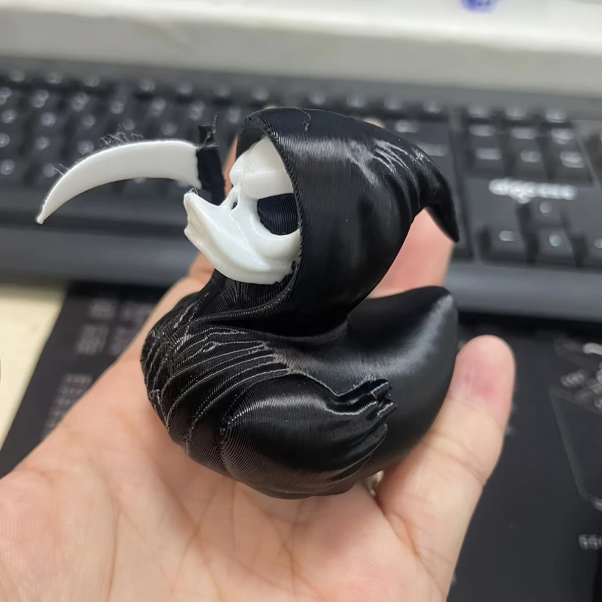 Grim Reaper Duck Statue – 3D Printed Halloween Skeleton Duck Decor