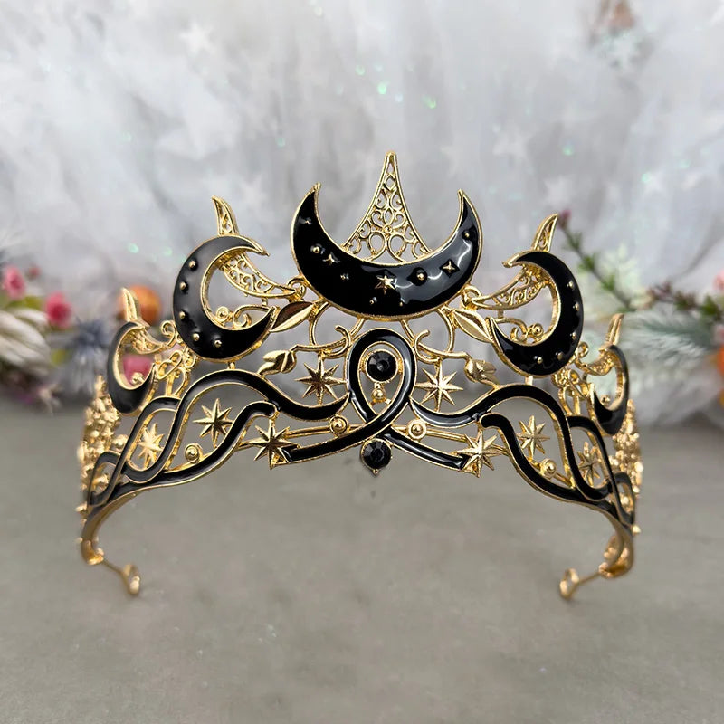 🌙 Gothic Moon & Star Tiara – Dark Queen Crown for Women | Celestial Vintage Headpiece 👑✨