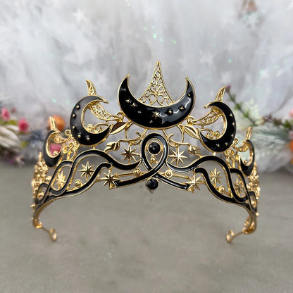 🌙 Gothic Moon & Star Tiara – Dark Queen Crown for Women | Celestial Vintage Headpiece 👑✨