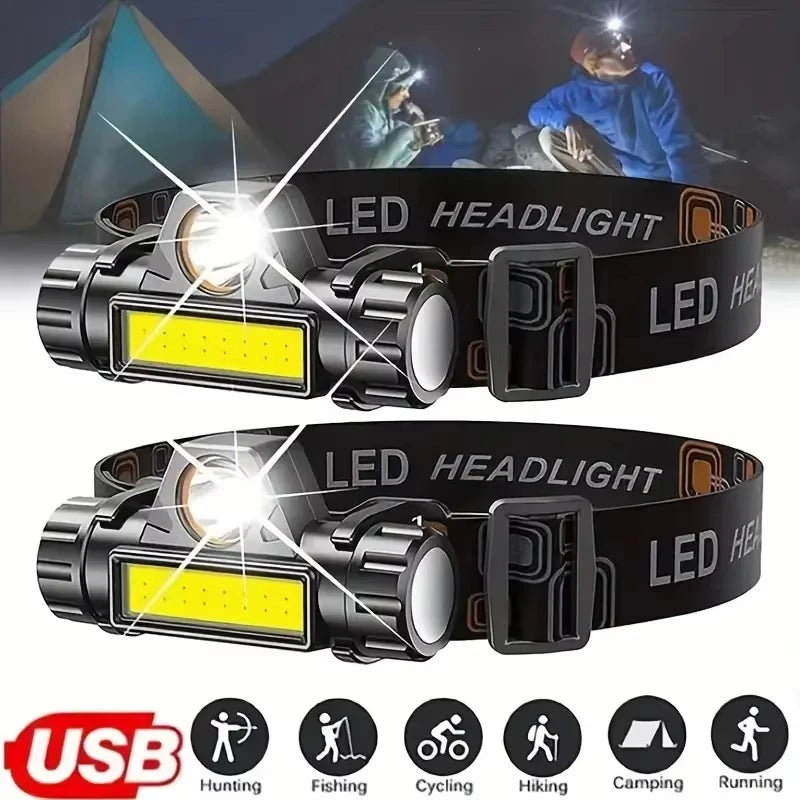 🔦 Rechargeable LED Headlamp – XP-G Q5 + COB, Adjustable Beam, Magnetic Base & USB Charging