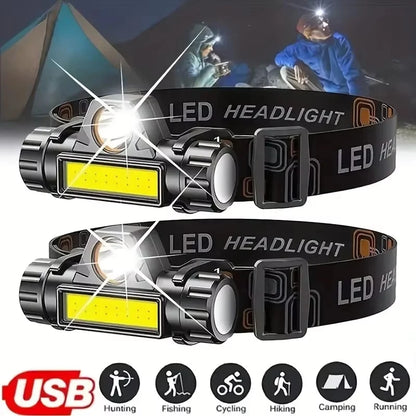 🔦 Rechargeable LED Headlamp – XP-G Q5 + COB, Adjustable Beam, Magnetic Base & USB Charging